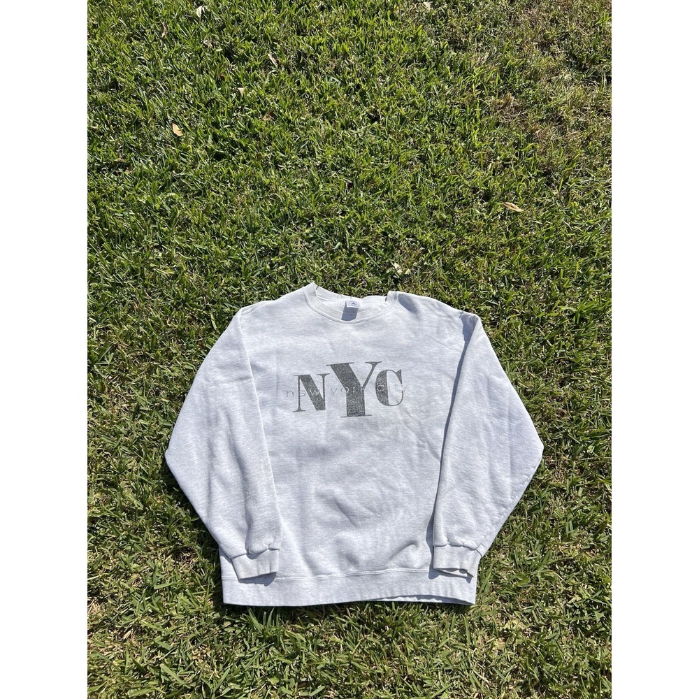Vintage Y2K NYC New York City Crewneck Sweatshirt Adult L Gray Fleece Pullover